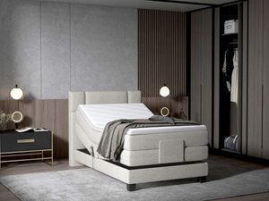 Miniaturka 10 - Jasnoszare łóżko jednoosobowe z regulacją zagłówka i pojemnikiem