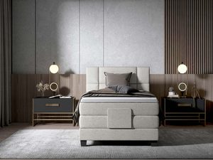 Miniaturka 11 - Łóżko jednoosobowe jasnoszare tapicerowane w sypialni aranżacja