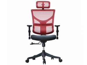 Miniaturka 5 - Czerwony fotel biurowy ergonomiczny siatkowy z zagłówkiem frontalny
