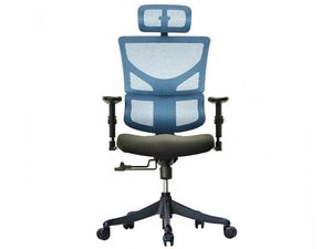 Miniaturka 3 - Niebieski fotel biurowy ergonomiczny siatkowy z zagłówkiem frontalny