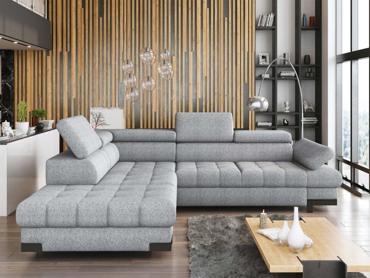 Salon loftowy z dużym narożnikiem