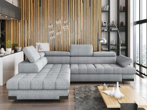 Miniaturka 4 - Szary narożnik pikowany z regulowanymi zagłówkami nowoczesny salon