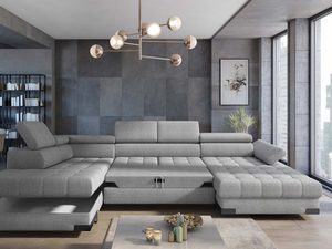 Miniaturka 13 - Narożnik szary w kształcie U z otwartymi pojemnikami elegancki salon