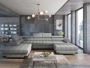 Miniaturka 14 - Szary narożnik w kształcie U pikowany w luksusowym salonie z widokiem