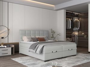 Miniaturka 6 - Łóżko kontynentalne szare z pikowanym zagłówkiem w sypialni