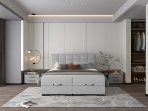 Miniaturka 5 - Szare łóżko kontynentalne z pikowanym zagłówkiem w sypialni