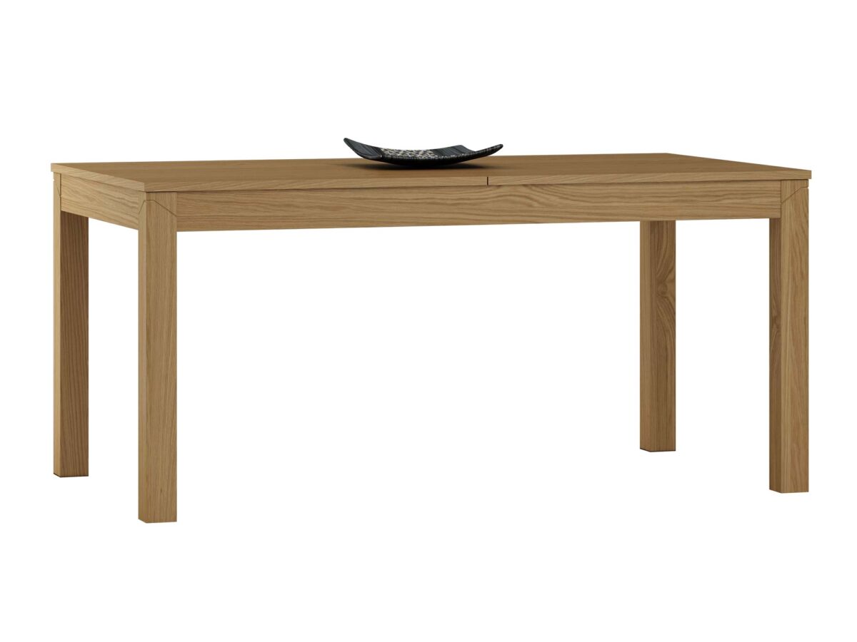 Stół dębowy jasny rozkładany prostokątny na prostych nogach z dekoracją Stół dębowy jasny rozkładany prostokątny na prostych nogach z dekoracją