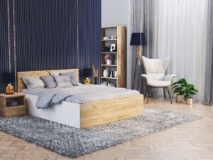 Miniaturka 7 - Szafka nocna Aurora przy łóżku w sypialni z granatową ścianą