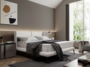 Miniaturka 5 - Kremowe łóżko z podwójnym zagłówkiem w eleganckim wnętrzu sypialni