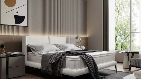 Miniaturka 5 - Łóżko tapicerowane na wysokich nogach Tessina