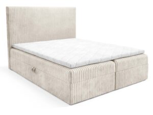 Miniaturka 3 - Kremowe łóżko sztruksowe z prostym zagłówkiem eleganckie