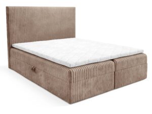 Miniaturka 5 - Beżowe łóżko sztruksowe z prostym zagłówkiem