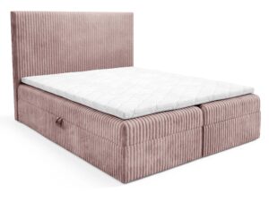 Miniaturka 7 - Pudrowe łóżko sztruksowe z prostym zagłówkiem eleganckie