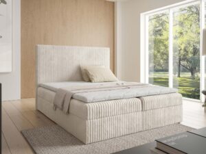 Miniaturka 12 - Kremowe łóżko sztruksowe w eleganckiej aranżacji sypialni