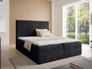 Miniaturka 18 - Grafitowe łóżko sztruksowe w nowoczesnej aranżacji sypialni