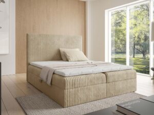 Miniaturka 13 - Łóżko granatowe sztruksowe w nowoczesnej sypialni