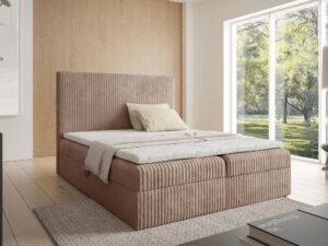 Miniaturka 14 - Beżowe łóżko sztruksowe w eleganckiej aranżacji sypialni