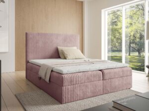 Miniaturka 16 - Pudrowe łóżko sztruksowe w stylowej aranżacji sypialni