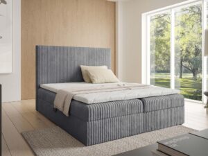 Miniaturka 17 - Łóżko szare sztruksowe w eleganckiej sypialni