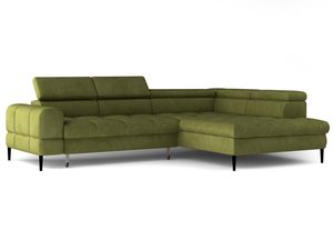 Miniaturka 1 - Oliwkowy narożnik tapicerowany welurowy z szezlongiem perspektywa