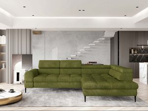 Miniaturka 6 - Oliwkowy narożnik tapicerowany w eleganckim wnętrzu inna perspektywa