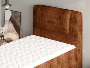 Miniaturka 6 - Ceglane łóżko jednoosobowe detal zagłówka tapicerowanego zbliżenie