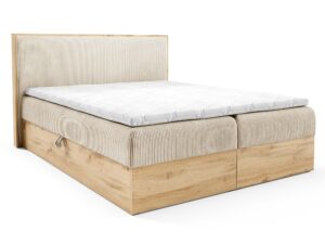 Miniaturka 3 - Kremowe łóżko z drewnianą ramą i tapicerowaną wstawka