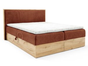 Miniaturka 6 - Łóżko ceglaste z drewnianą ramą i sztruksową tapicerką