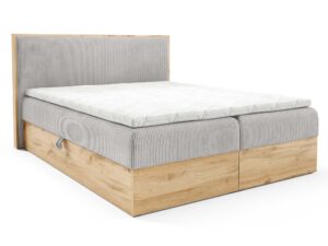 Miniaturka 8 - Łóżko jasnoszare z drewnianą ramą i sztruksową tapicerką