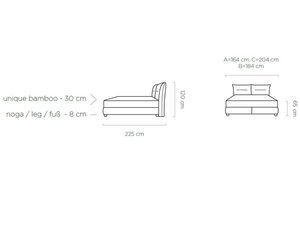 Miniaturka 3 - Łóżko kontynentalne wymiary 225x164-204 cm rysunek techniczny