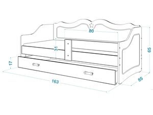 Miniaturka 5 - Łóżko dziecięce 160x80 cm wymiary 163x85 cm rysunek techniczny