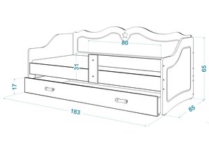 Miniaturka 13 - Łóżko dziecięce tapicerowane wymiary 183x85 cm rysunek techniczny