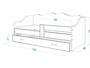 Miniaturka 32 - Łóżko dziecięce z szufladą wymiary 183x85 cm rysunek techniczny