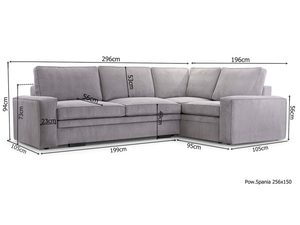 Miniaturka 29 - Szary narożnik sztruksowy w kształcie L wymiary schemat