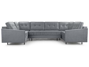 Miniaturka 2 - Szary narożnik welurowy w kształcie U z pikowanym oparciem frontalny