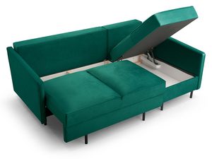 Miniaturka 13 - Turkusowy narożnik welurowy mały w kształcie L z otwartymi pojemnikami