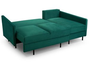 Miniaturka 11 - Turkusowy narożnik welurowy mały w kształcie L rozłożony funkcja spania