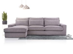 Miniaturka 6 - Szary narożnik sztruksowy z lewą ottomaną w aranżacji z dodatkami
