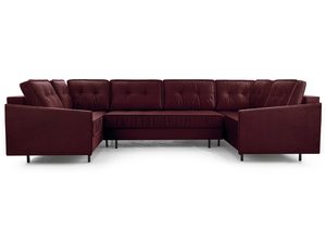 Miniaturka 1 - Bordowy narożnik tapicerowany welurowy w kształcie U z pikowanym oparciem