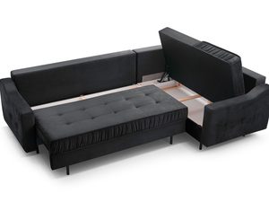 Miniaturka 20 - Narożnik antracytowy z otwartym pojemnikiem na pościel i funkcją spania