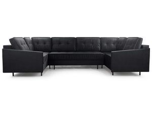 Miniaturka 4 - Narożnik tapicerowany grafitowy welurowy w kształcie U z pikowanym oparciem