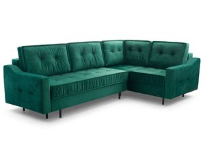 Miniaturka 9 - Zielony narożnik prawy tapicerowany z eleganckimi pikowanymi oparciami