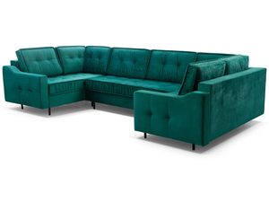 Miniaturka 7 - Turkusowy narożnik welurowy w kształcie U z pikowanym oparciem perspektywa