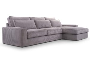 Miniaturka 1 - Szary narożnik sztruksowy z prawą ottomaną i miękkimi poduszkami