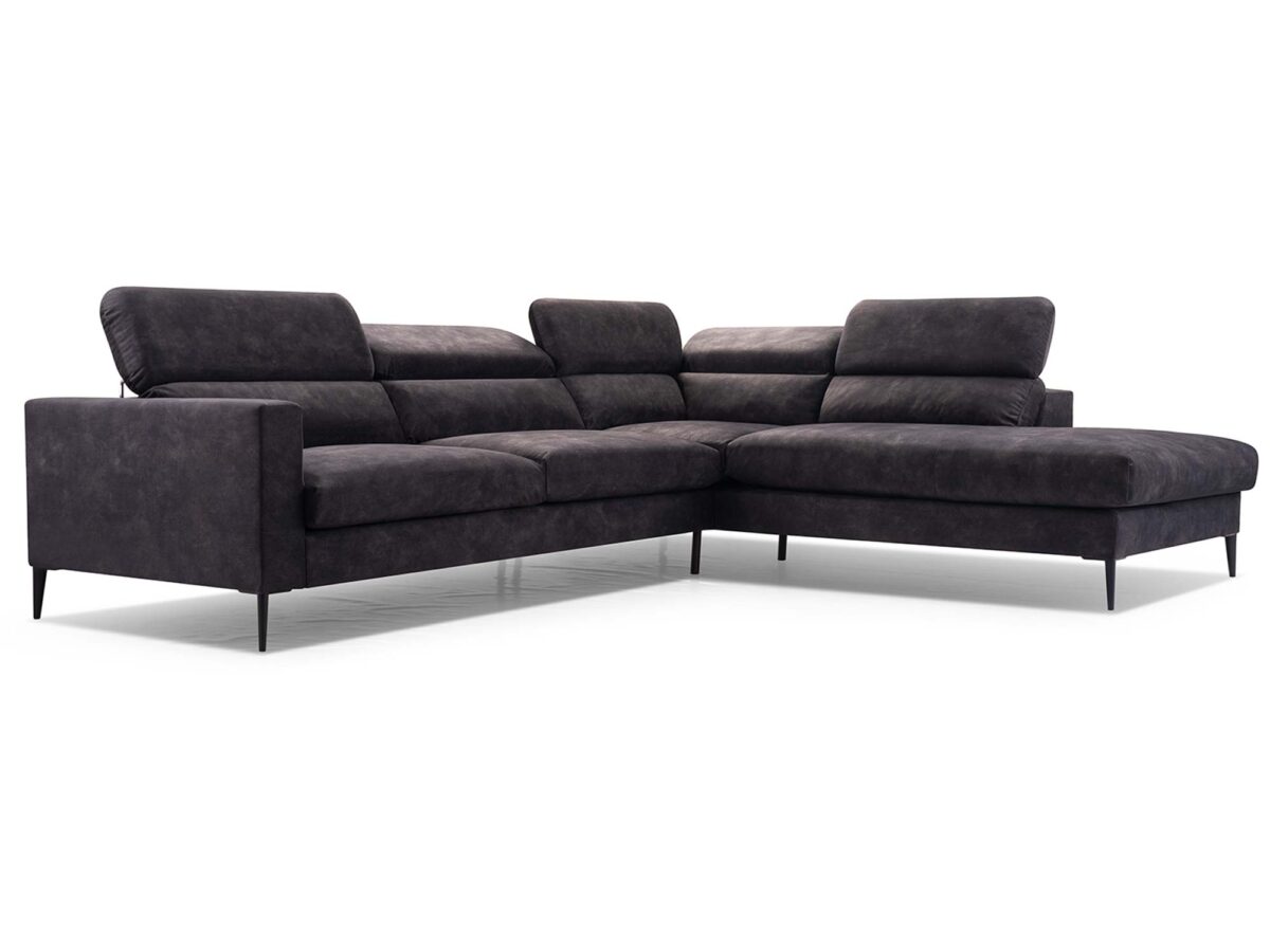 Tapicerowany narożnik grafitowy z chromowanymi nogami