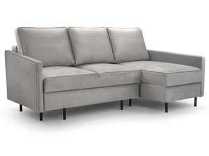 Miniaturka 20 - Szary narożnik welurowy mały w kształcie L z poduszkami perspektywa