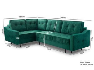 Miniaturka 23 - Schemat wymiarowy narożnika z podanymi wymiarami i powierzchnią spania