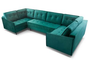 Miniaturka 5 - Turkusowy narożnik welurowy w kształcie U perspektywa prawy bok