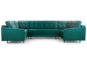 Miniaturka 3 - Narożnik welurowy turkusowy w kształcie U z pikowanym oparciem frontalny