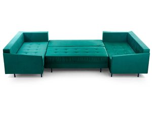 Miniaturka 13 - Turkusowy narożnik welurowy w kształcie U rozłożony funkcja spania